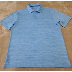 Greg Norman Attack Life mens polo golf shirt MEDIUM stripped shark blue